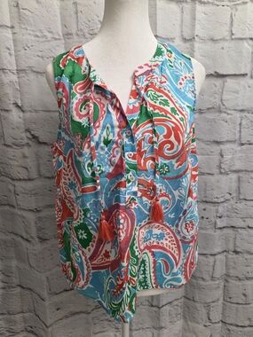 Talbots Tie Neck Shell - Vibrant Paisley Size MP